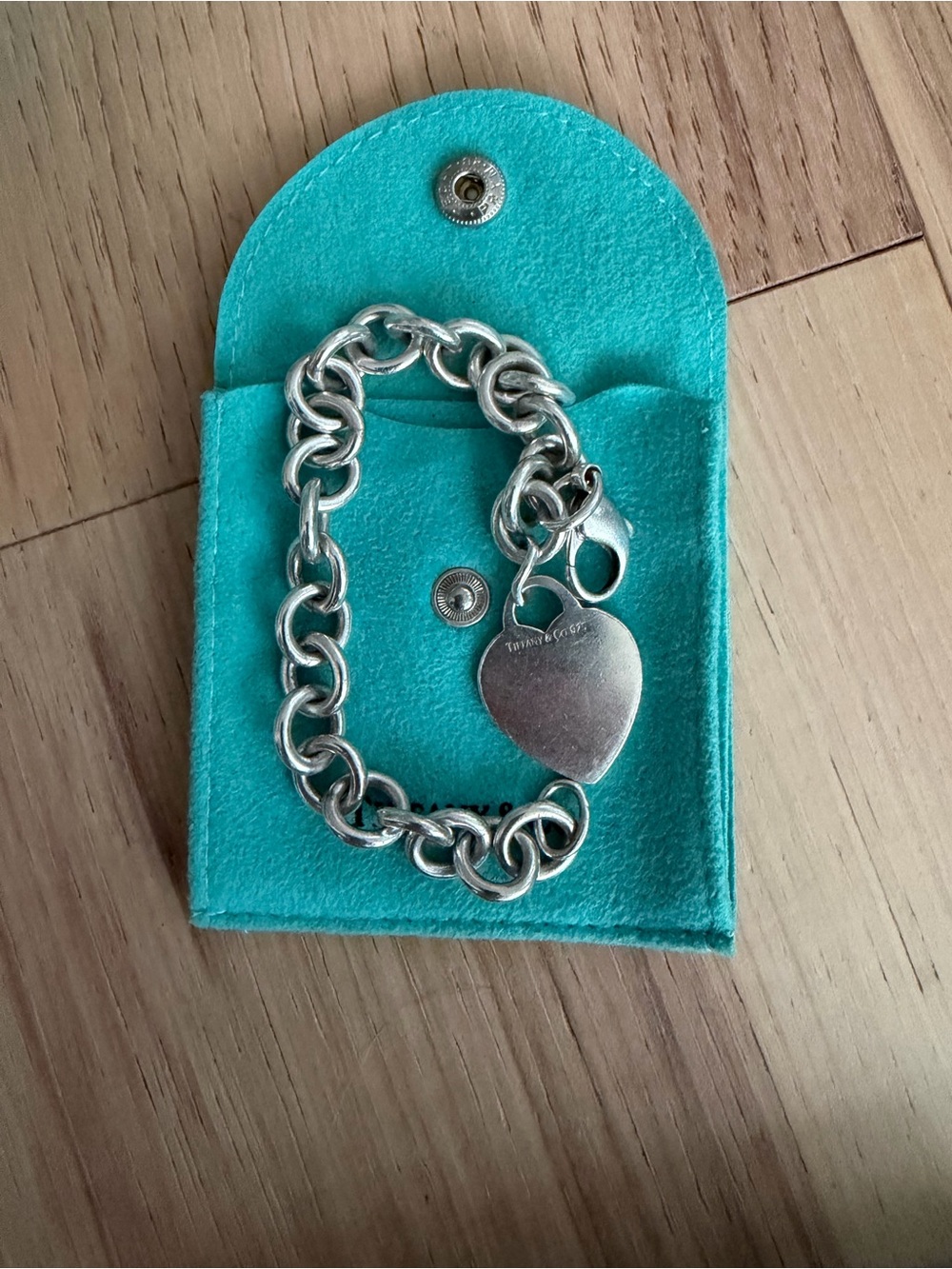 Tiffany & Co. Sterling Silver Heart Tag Charm Bracelet - Turquoise Pouch